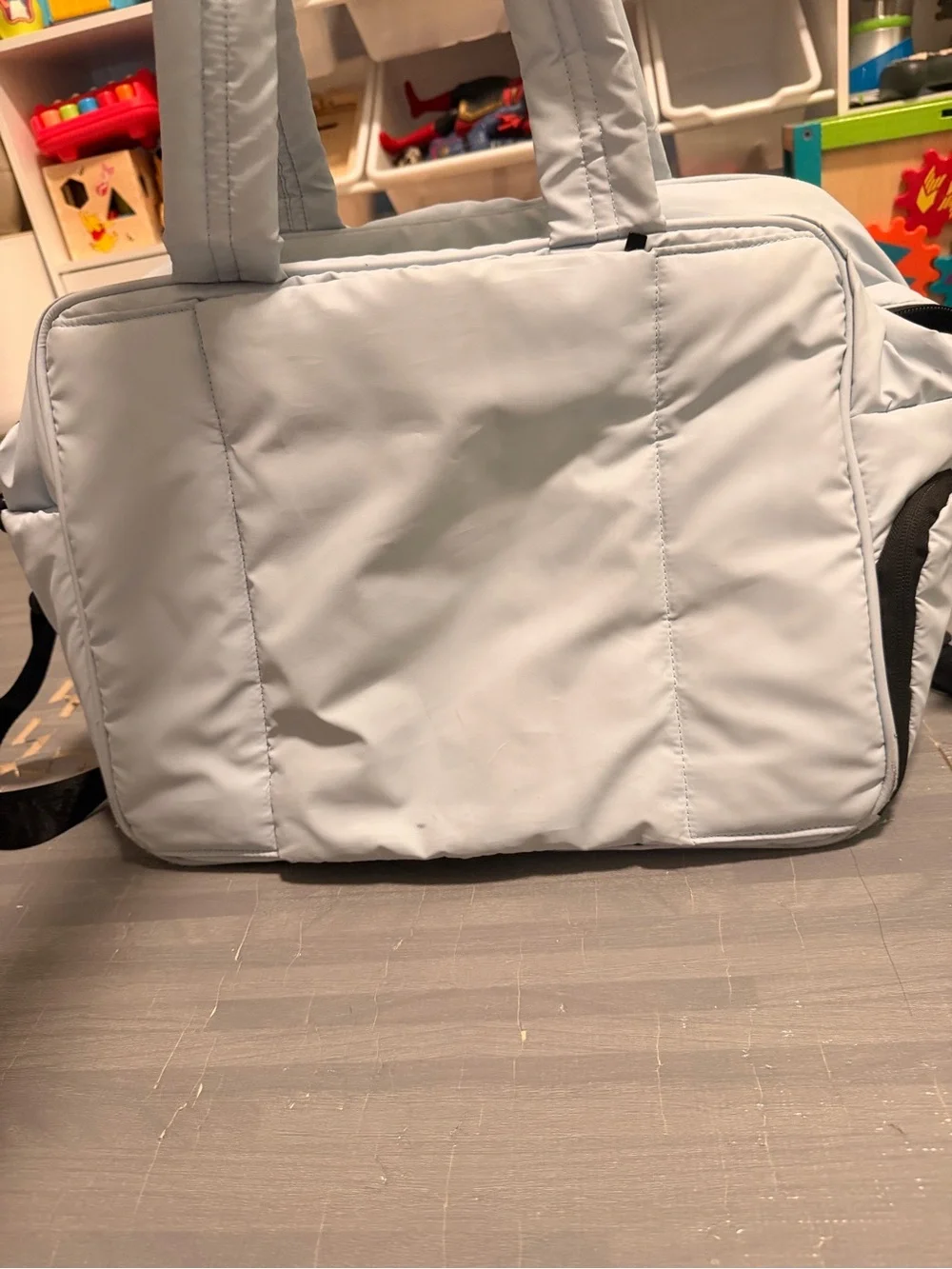 Light Blue Puffer Tote for Travel - Quilted Weekend Carryall